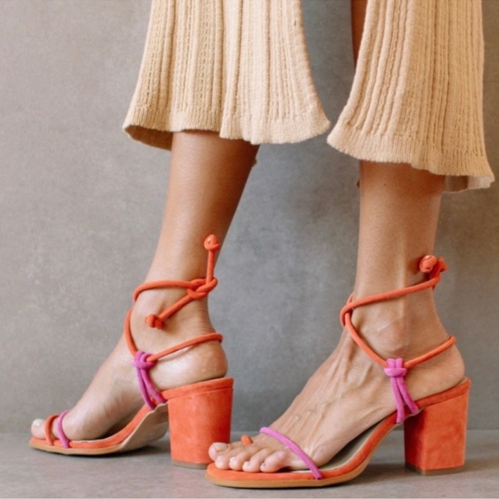ALOHAS Grace Toe Strap Sandal in Magenta and Orange Leather Sz 38